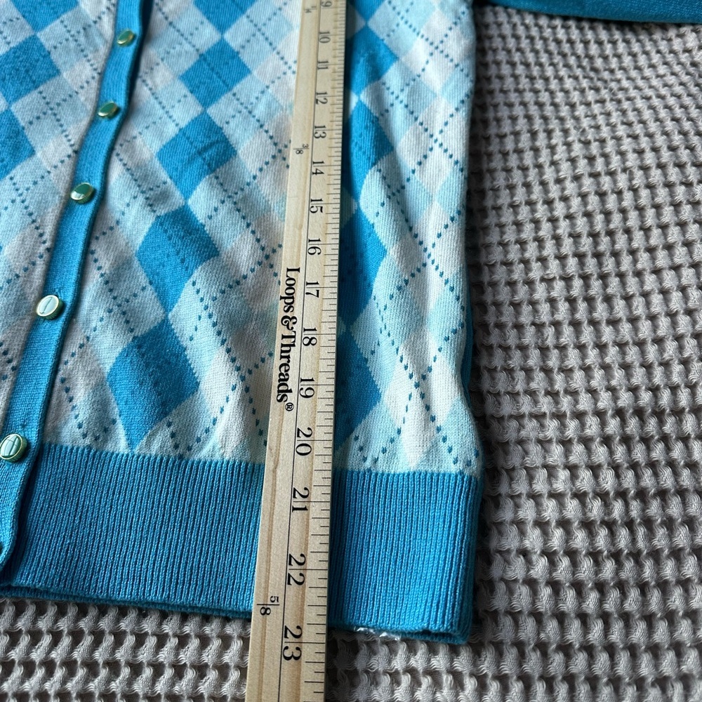 Talbots Blue Argyle Womens Small Silk Blend Sweater Preppy Academia Old Money - Picture 7 of 7
